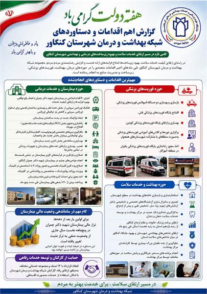 گزارش اهم اقدامات ودستاوردهای شبکه بهداشت ودرمان شهرستان کنگاور